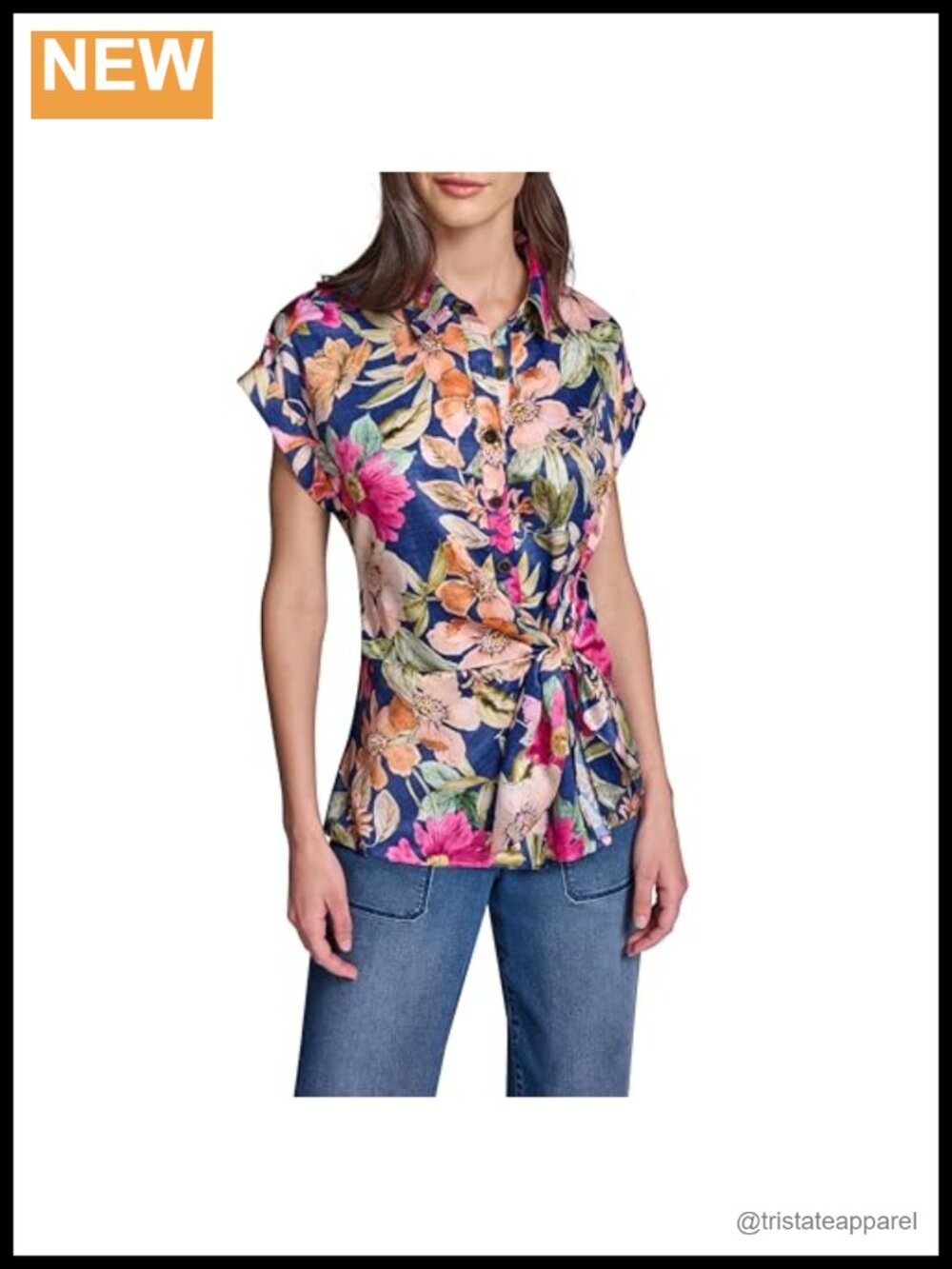Karl Lagerfeld Floral Print Side Tie Blouse